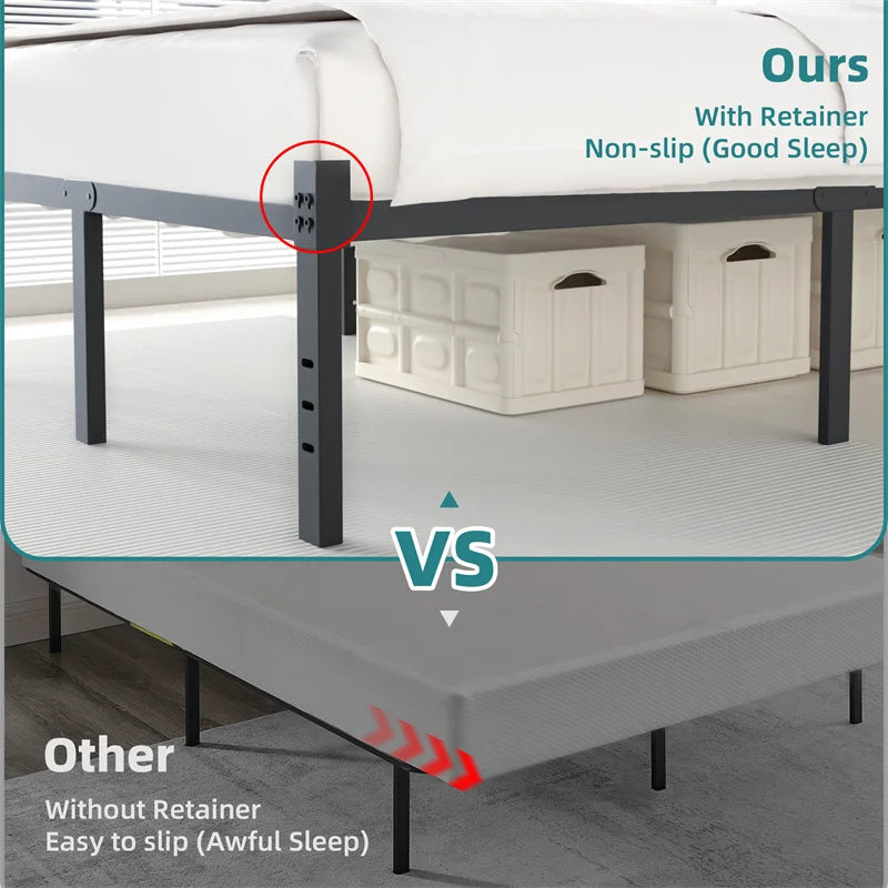 Metal Classic Iron Bed Frame Mattress Under Bed Storage No Box Spring Needed Singe Full Queen King Size Sturdy Steel Slat Suppor