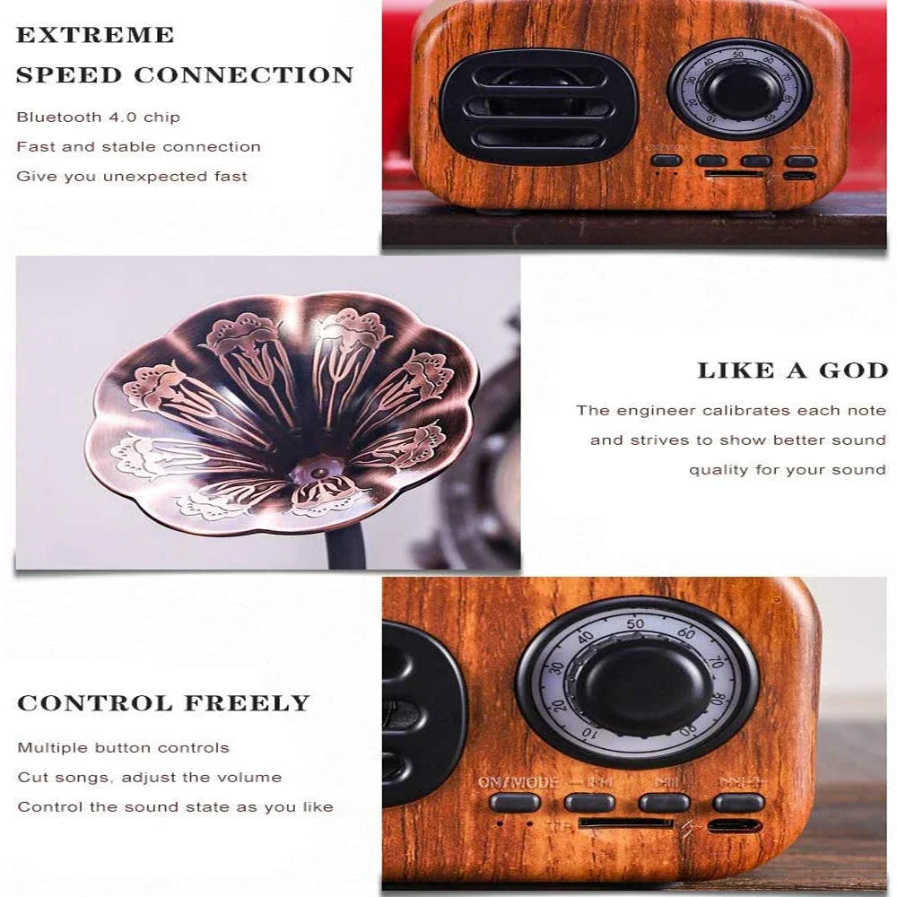 Wireless Bluetooth Speaker Plug Card Home Charging Small Stereo Retro Vintage Gramophone Shape Portable USB Interface Travel