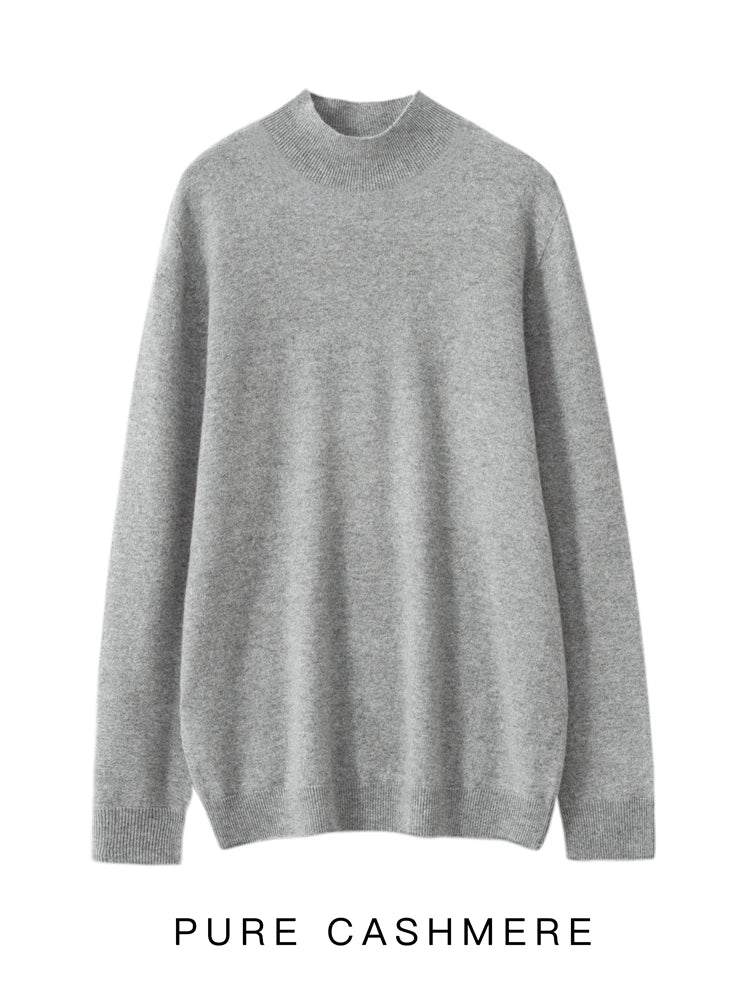 New Men's 100% Merino Wool Mock Neck Pullover Cashmere Sweater Soft Warm Jumpers Quality Casual Smart Knitwear Basic Tops Clothi