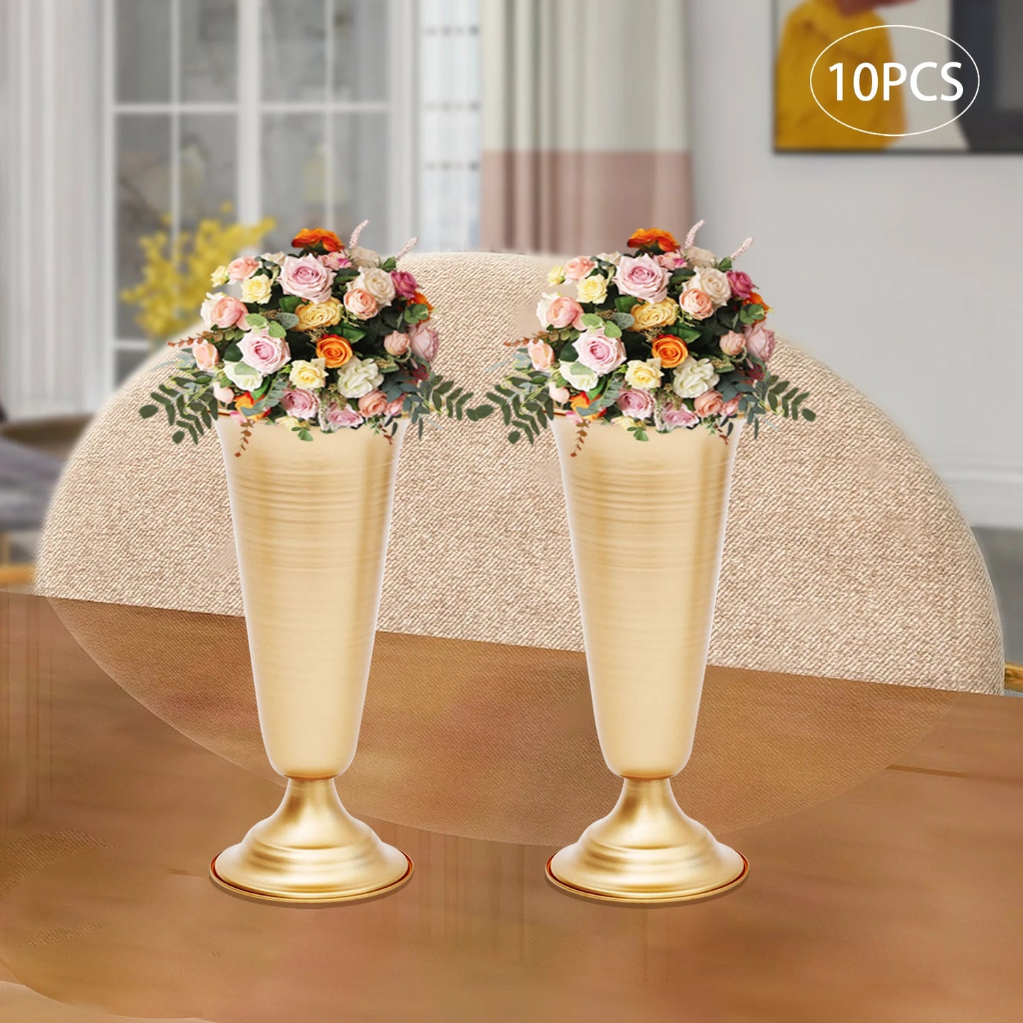 10 Pcs 9.8"  Metal Trumpet Vase Elegant Wedding Centerpieces Vase for Wedding Party Artificial Flower Arrangements Decoration