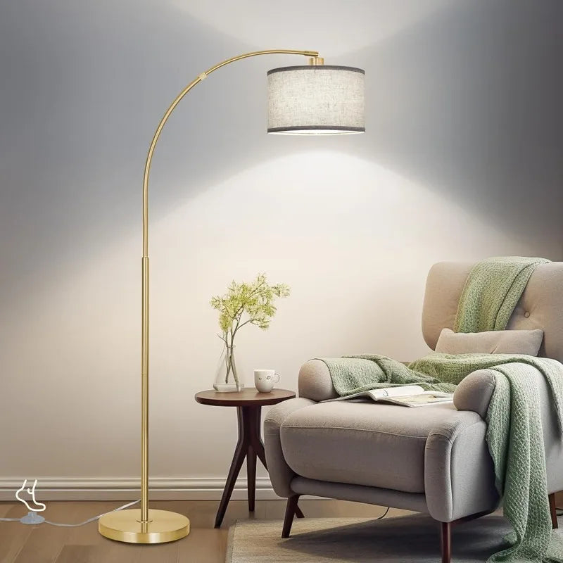 Arc Floor Lamp for Living Room with Adjustable Drum Lampshade, Modern Tall Standing Lamp with Foot Switch