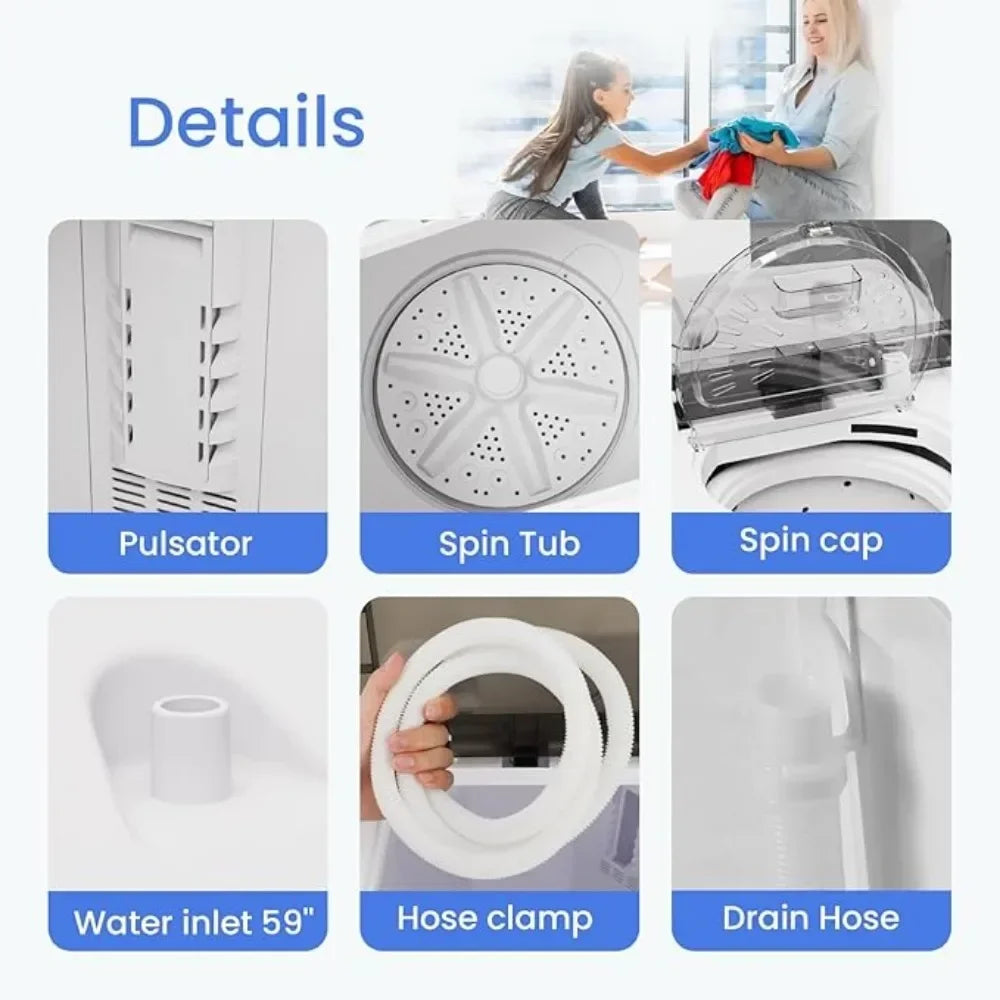 Portable Washing Machine Twin Tub Washer and 6.6 Lbs Spin Cycle Compact Washing Machine