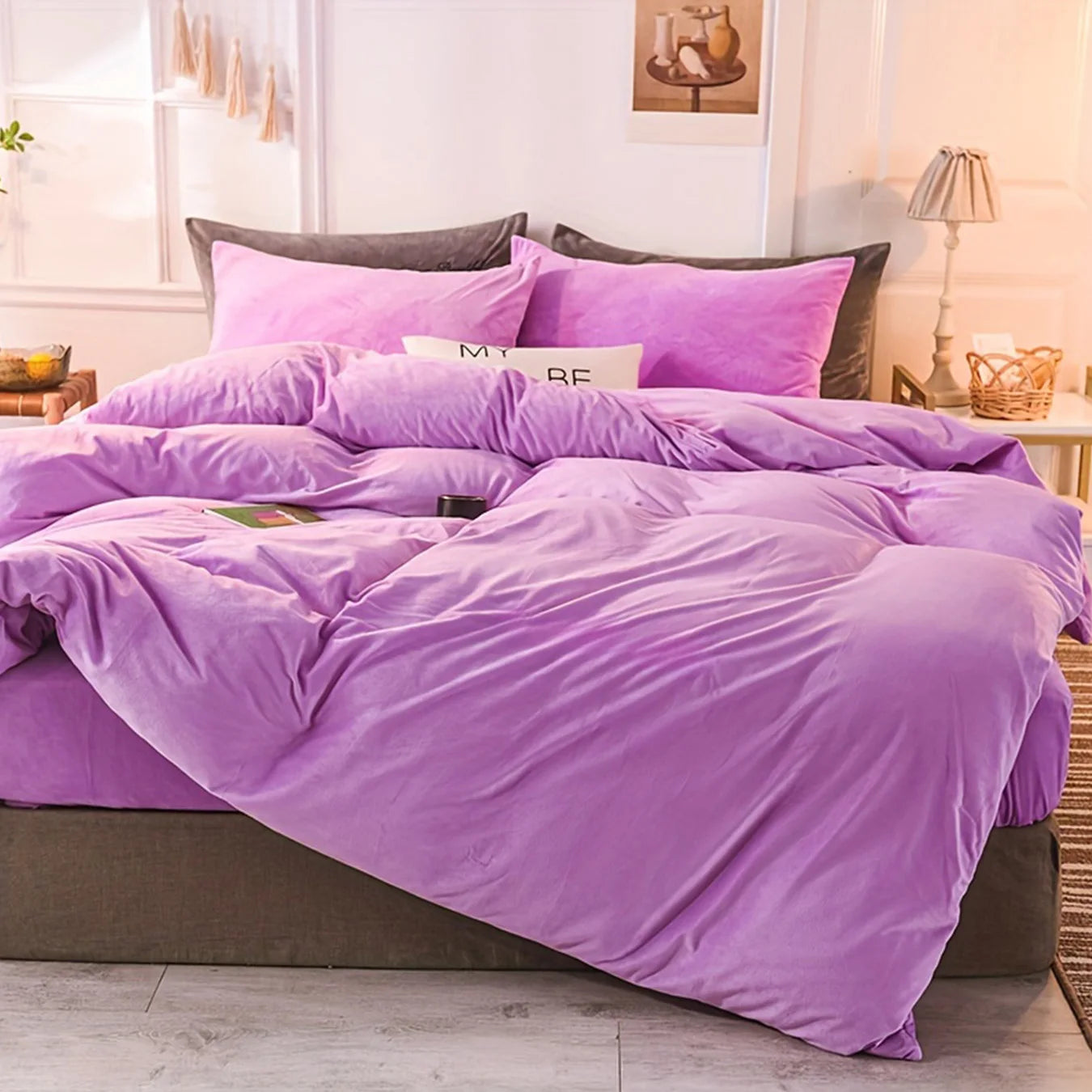 3pcs Velvet Duvet Cover Set - Soft, Warm, Skin-Friendly Solid Color Autumn and Winter Bedding for Bedroom, Guest Room with 1 Duv