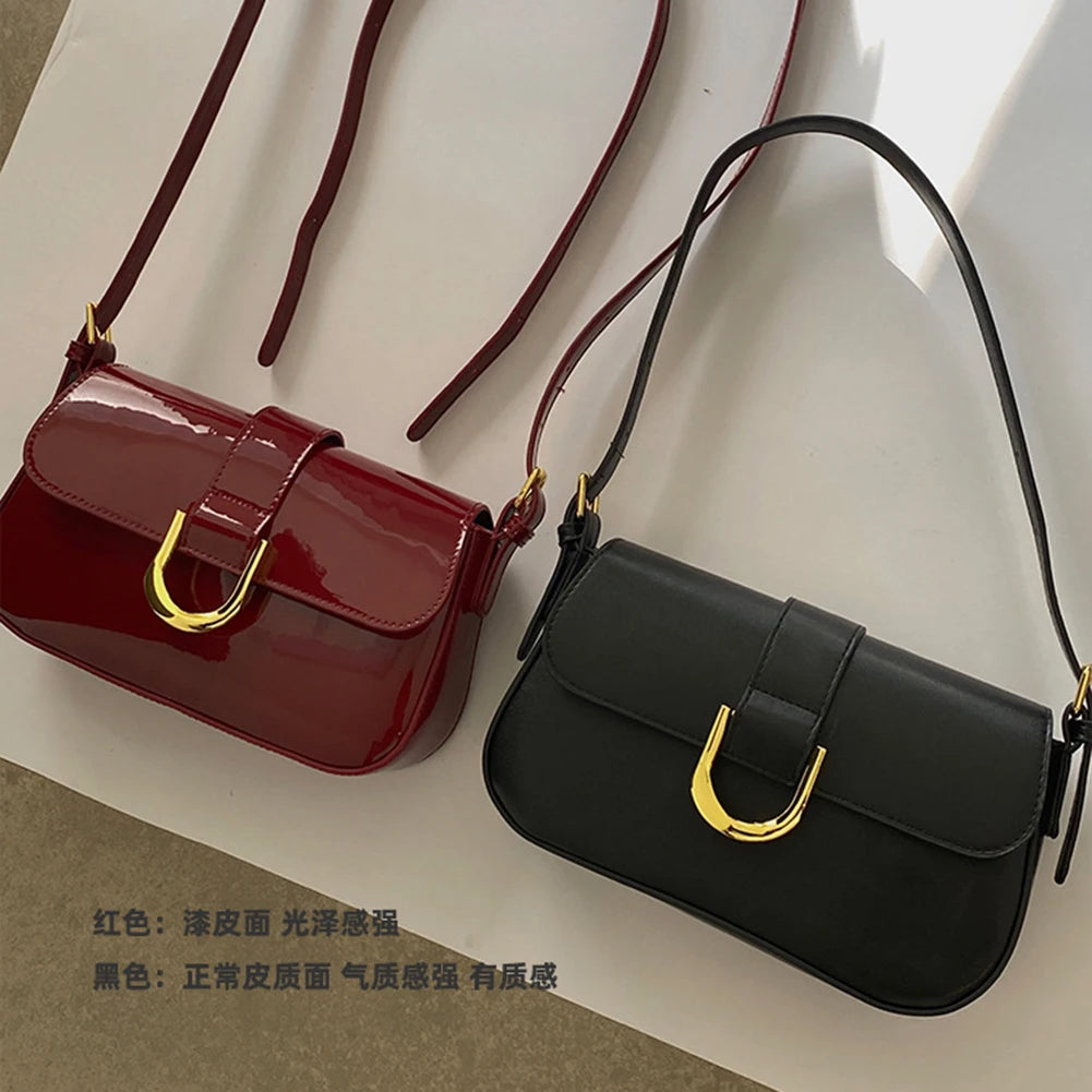 Women Buckle Hobo Bag Fashion Messenger Bag Strap Adjustable Patent Leather Shoulder Bag Vintage Tote Handbag Girl Stylish Purse