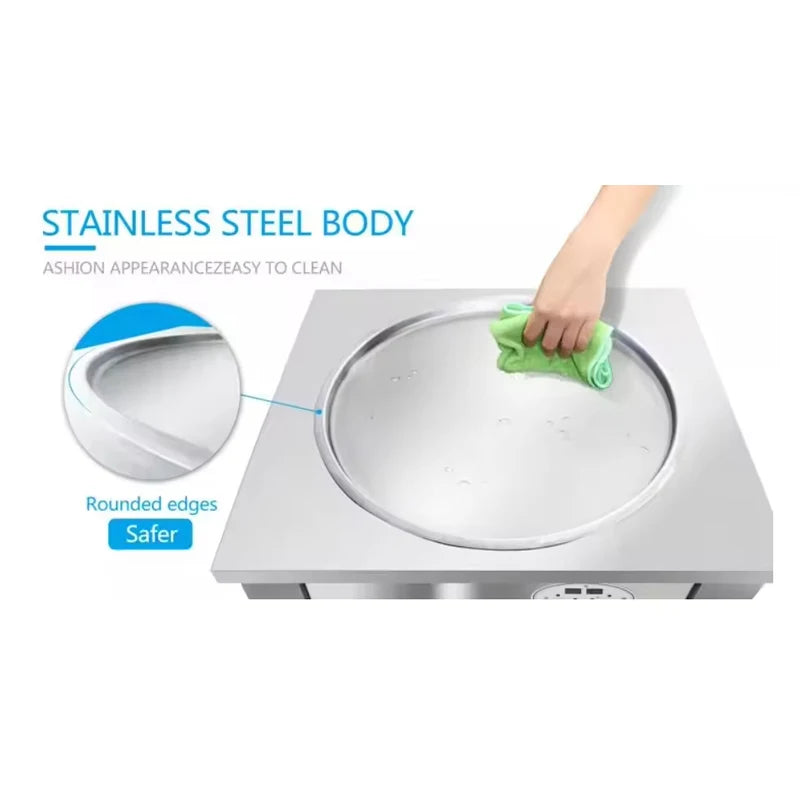 Single Square Flat Pan Instant Thailand Rolled Ice Cream Making Thai Stir Fry Tawa Roller Fried Ice Cream Roll Machine