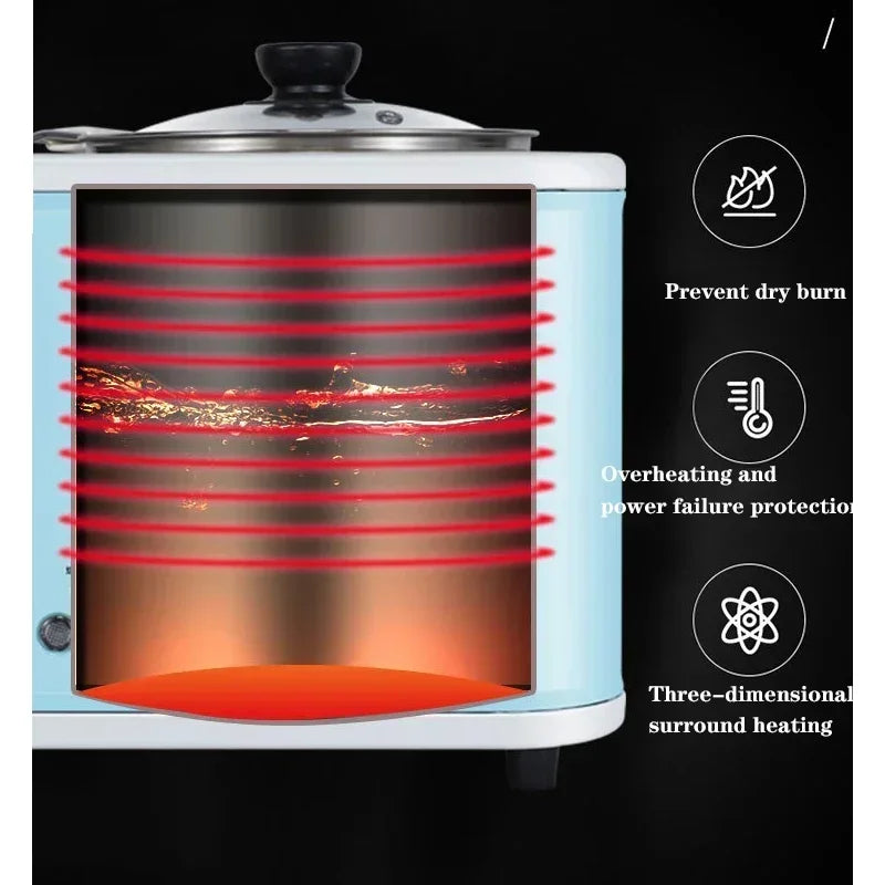 5L 4 In 1 Breakfast Mini Bread Maker Toaster Oven Omelet Non-Stick Frying Pan Boiled Egg Hot Pot Boiler