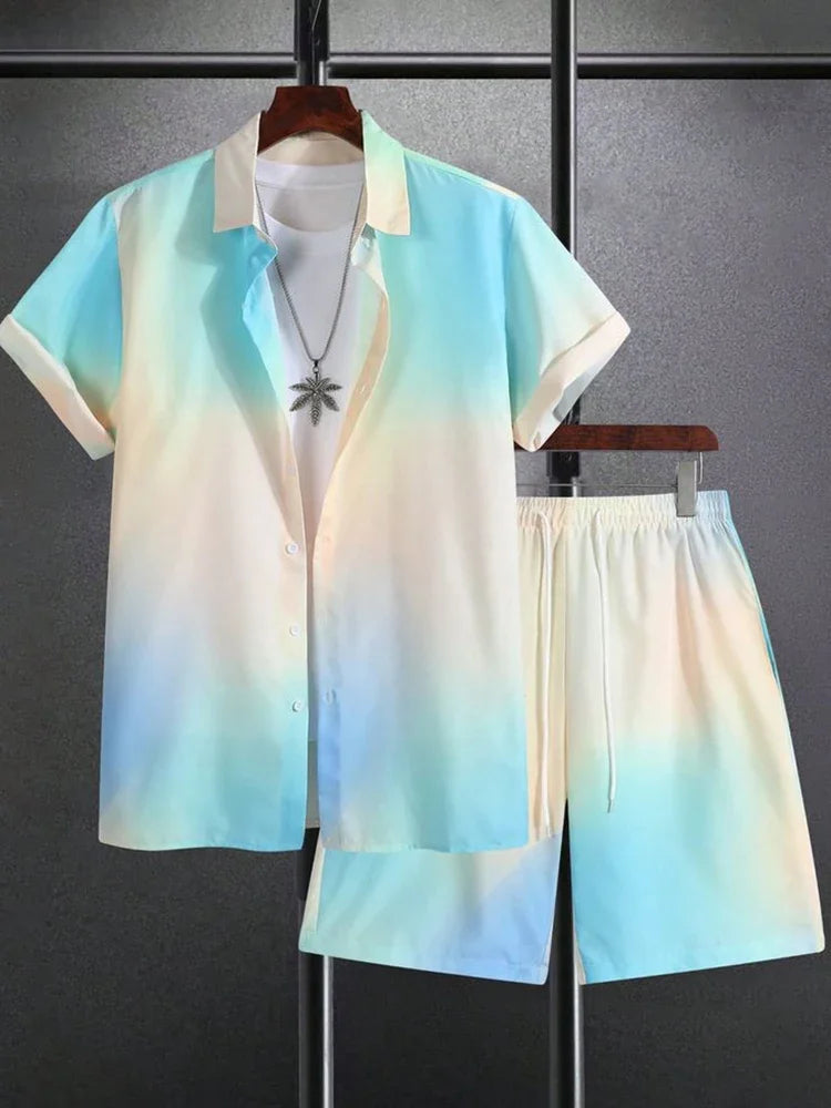 New Summer Refreshing Short-sleeved Shirt And Beach Shorts Men's Set Outdoor Street Men's Shirt Everyday Casual Men's Shorts Set