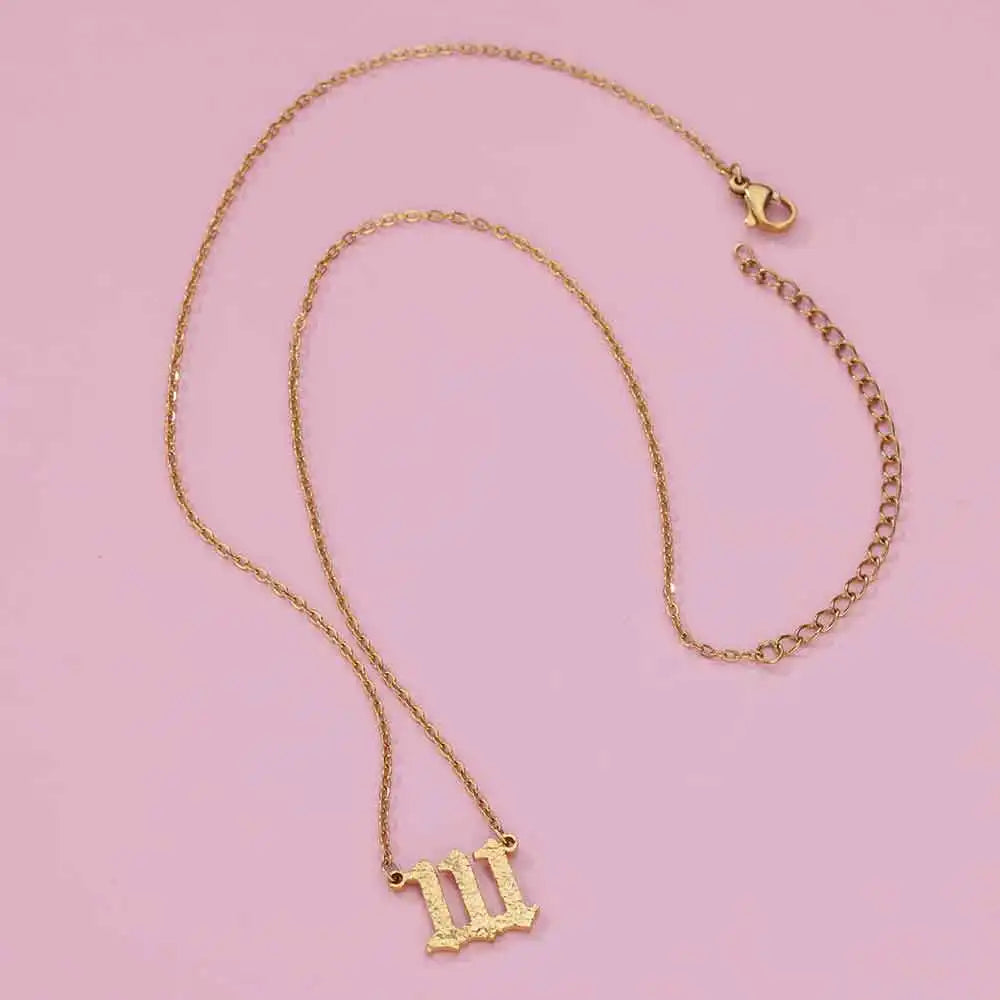 Stainless Steel Number Necklaces For Women Men Gold Color 111 222 333 444 555 777 888 999 666 000 Pendant Necklace Jewelry Neck