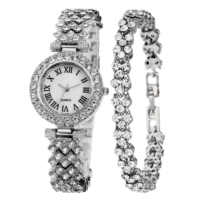 H11 Fashion Roman Pattern Diamond Ladies Watch for women Quartz Women's Watch Girls Lady Clock Bracelet Chains