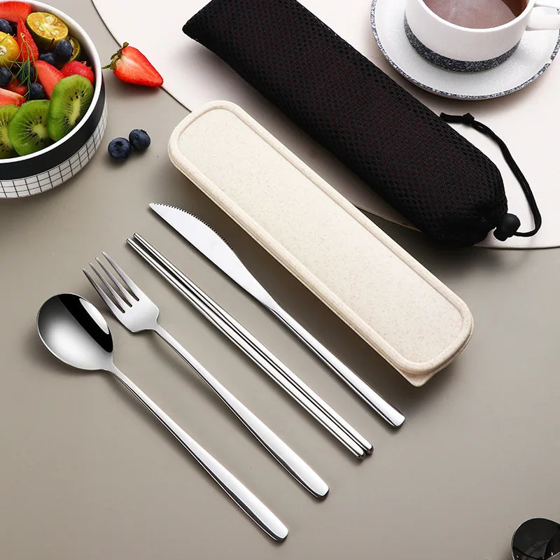 304 Cutlery Set Dinnerware Set Portable Tableware Set High Quality Stainless Steel Knife Fork Spoon Travel Flatware With Box