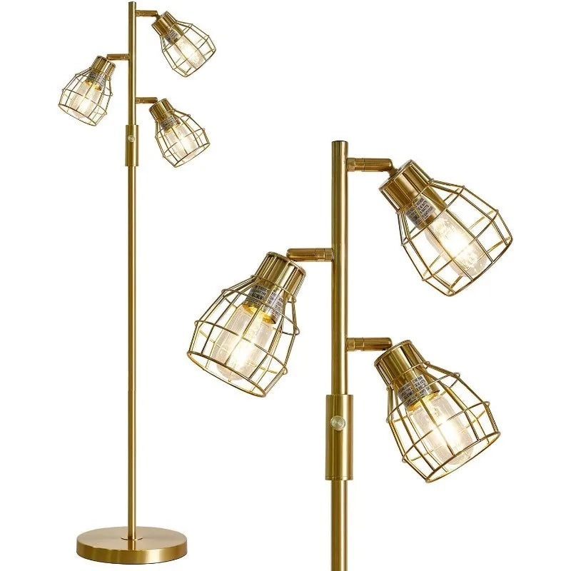 63.75" Modern Floor Lamp for Living Room Industrial Floor Lamp with 4W LED Bulb Standing Lamp with Footswitch Gold Floor