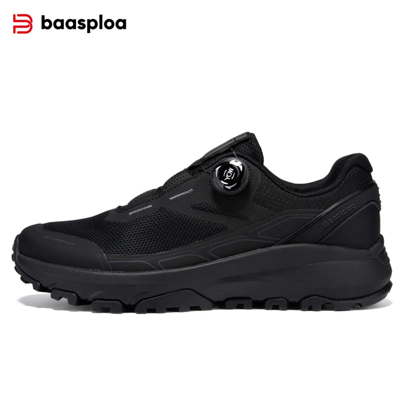 Baasploa New Men Outdoor Sneakers Mesh Breathable Rotating Button Hiking Shoes Male Comfort Rubber Sole Non-Slip Walking Shoes