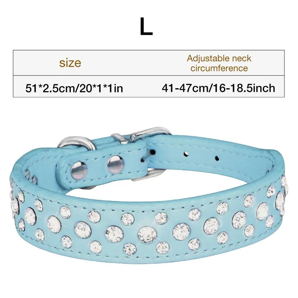 Pet Rhinestone Collar Three Rows Bling PU Leather Dog Collar Pet Dog Cat Puppy Collar Adjustable Dog Collars For Pets Dogs Cats