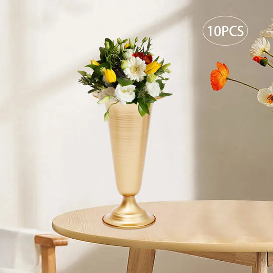 10 Pcs 9.8"  Metal Trumpet Vase Elegant Wedding Centerpieces Vase for Wedding Party Artificial Flower Arrangements Decoration
