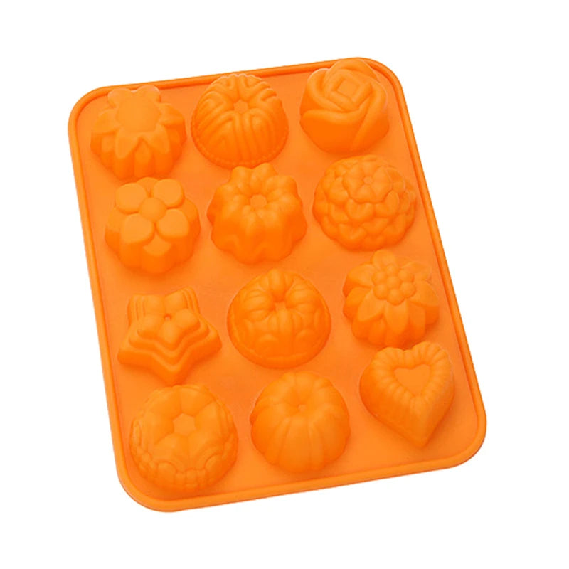 12 Holes Silicone Pastry Chocolate Molds For Oven Individual 3D Mini Dessert Flowers Heart Star Muffins Cupcake Baking Pan Tray