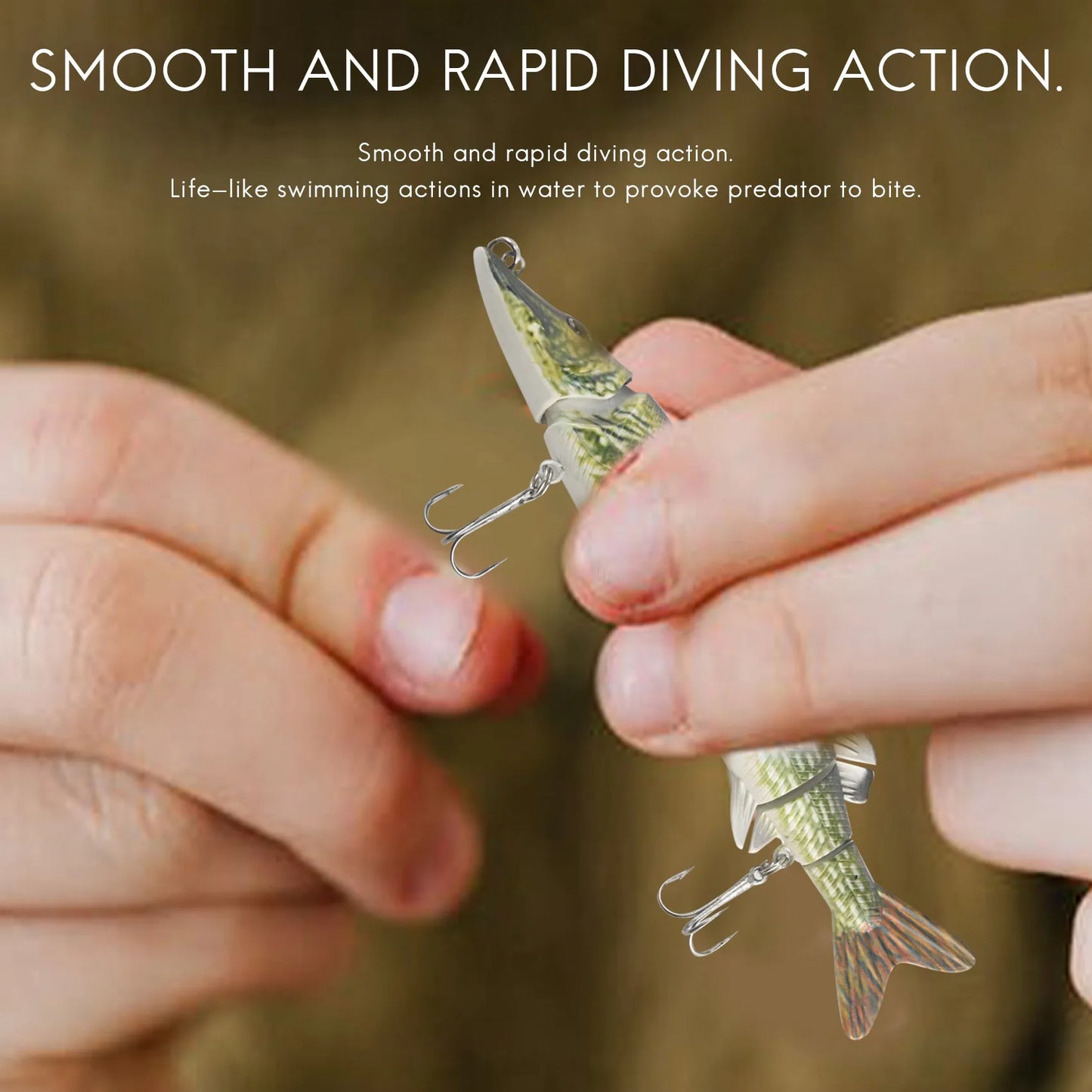 20cm 40g Lifelike Multi-jointed 8-segement Pike Muskie Fishing Lure Swimbait Crankbait Hard Bait Fish Hook Tackle ArmyGreen