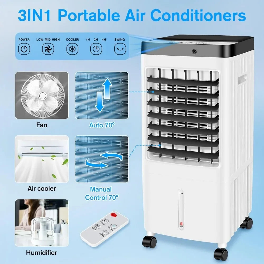 Portable Air Conditioners Windowless,3 IN 1 Swamp Cooler, Ac Unit with 3-Gal Water Tank, Timer,3 Speeds,70° Oscillation