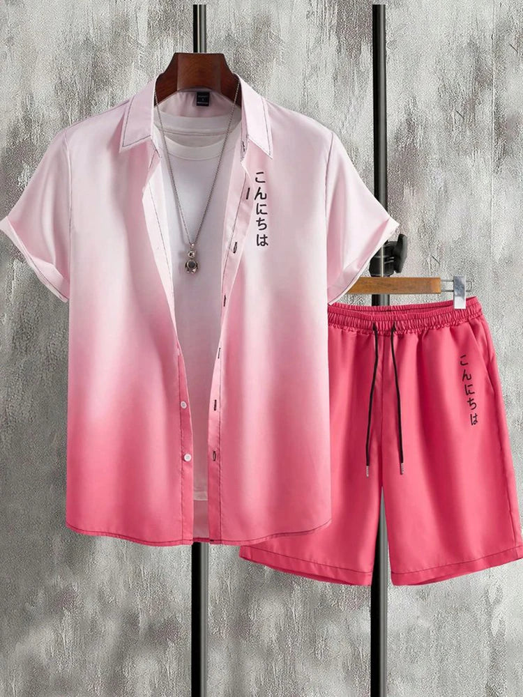 New Summer Refreshing Short-sleeved Shirt And Beach Shorts Men's Set Outdoor Street Men's Shirt Everyday Casual Men's Shorts Set