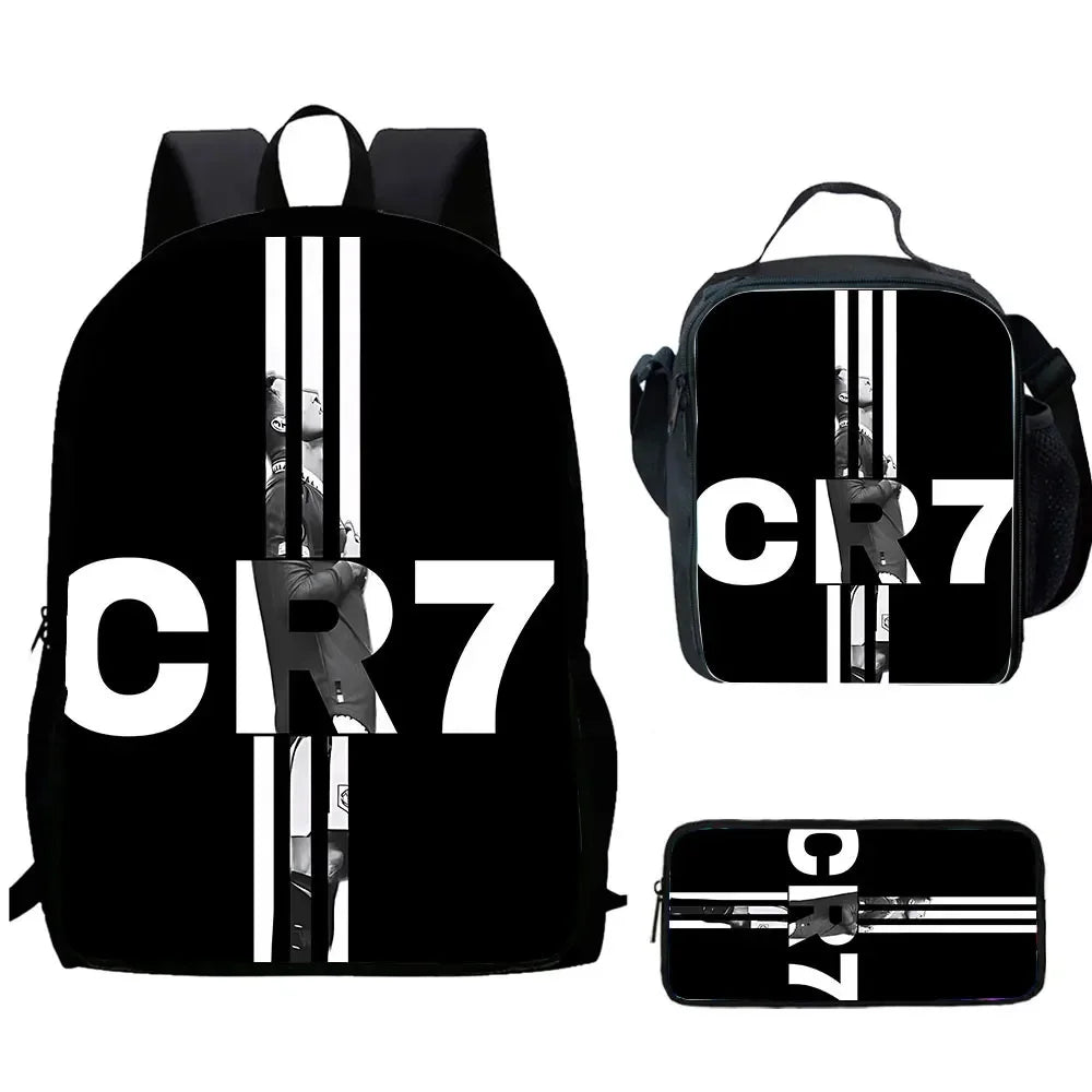 Cartoon C-CR7 Football-Stars Child School Backpack With Lunch Bags Pencil Bags School Bags for Boys Girls Best Gift