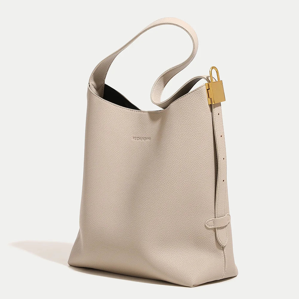 Women PU Leather Bucket Bag Large Capacity Shoulder Underarm Bags Adjustable Strap Crossbody Bags Solid Casual Commuting Handbag