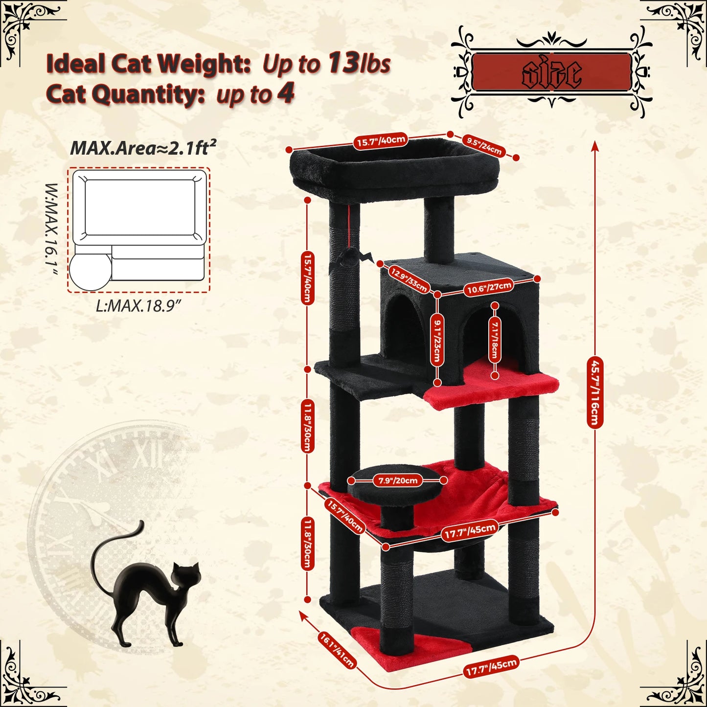 Multi-Level Cat Tree with Hammock Cat Condo Cat Tower for Indoor Cat Scraper Scratching Posts for Cats Kitten House Bed Cat Toys