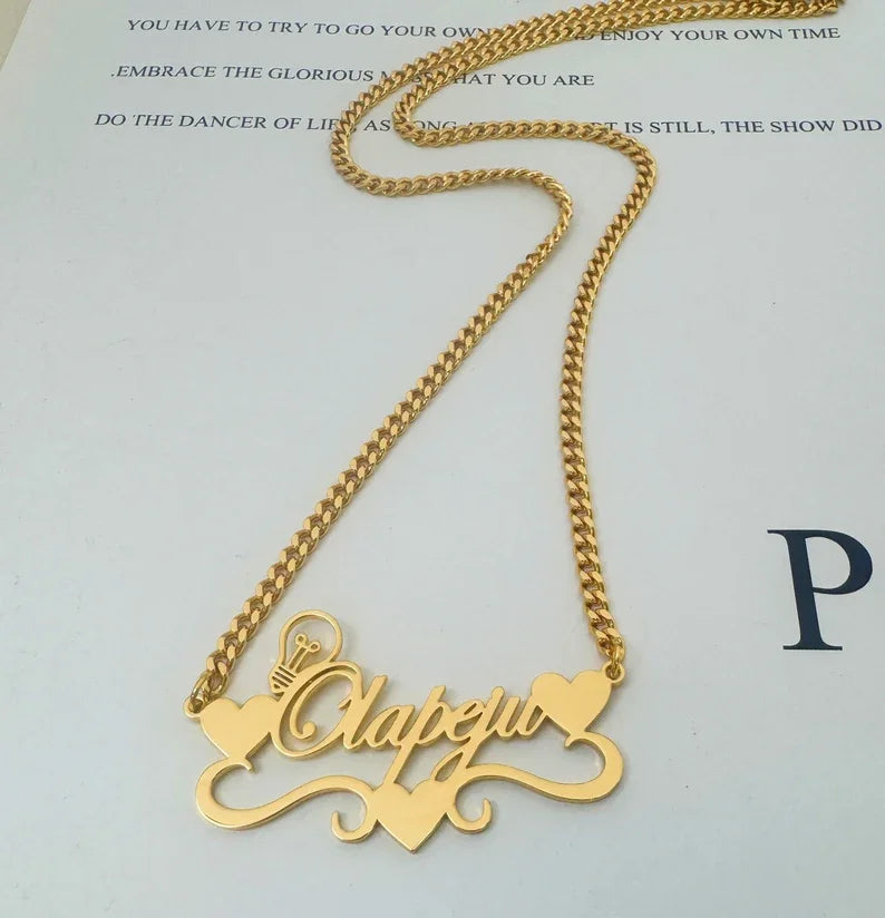 Handcrafted Gold Color Name Necklace Custom Elegant Personalized Love Choker For Women Dainty Cuban Chain Jewelry Bff Gift Xmas