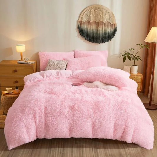 Plush Duvet Cover, Super Soft Artificial Wool Duvet Cover Bedding (3 Sets with Pillowcase), Plush Zipper Bed Cover