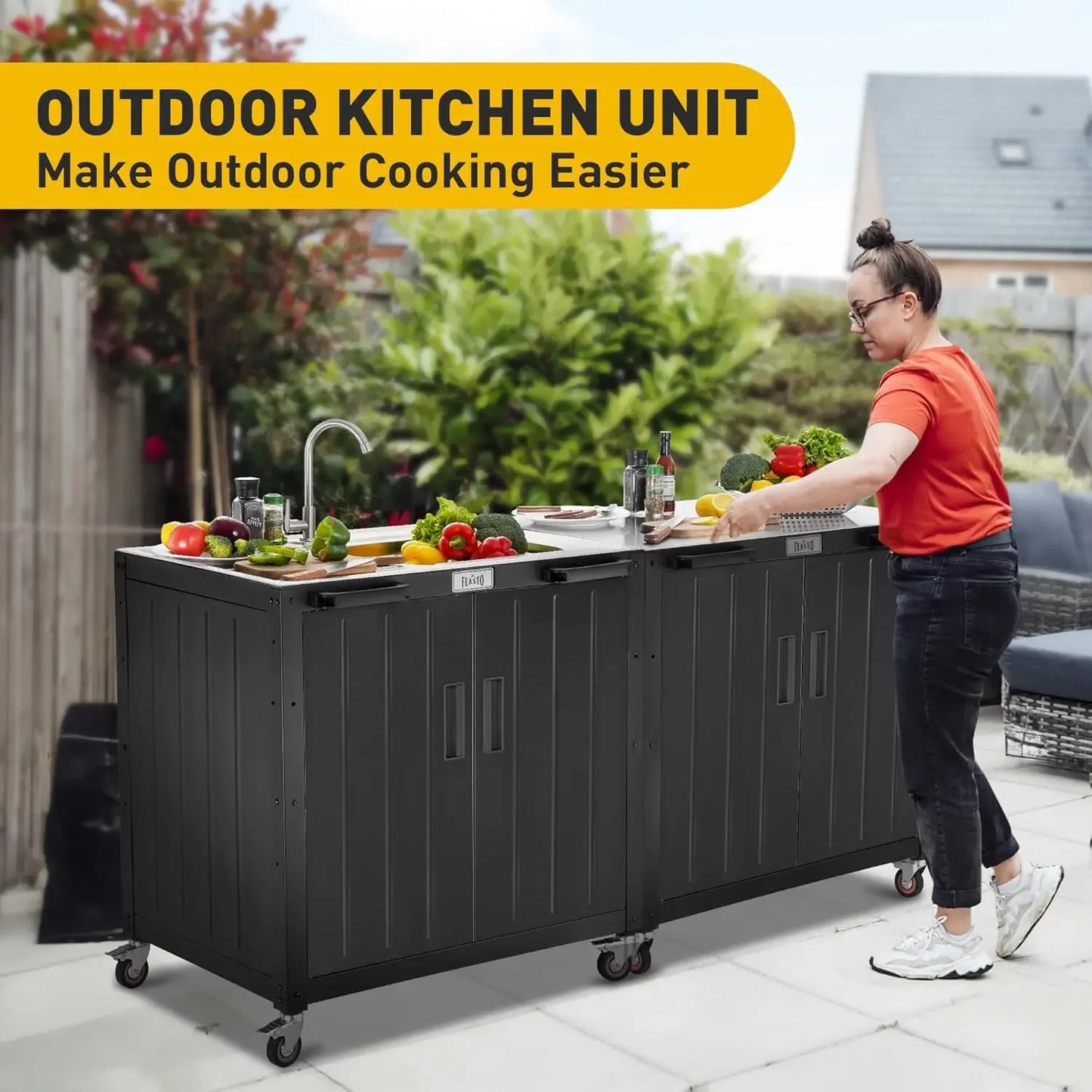 Cart Grill Cart with Storage Cabinet,Modular Outdoor Kitchen Island, Outdoor Grill Station with 304 Stainless Steel Top,Pizza Ov