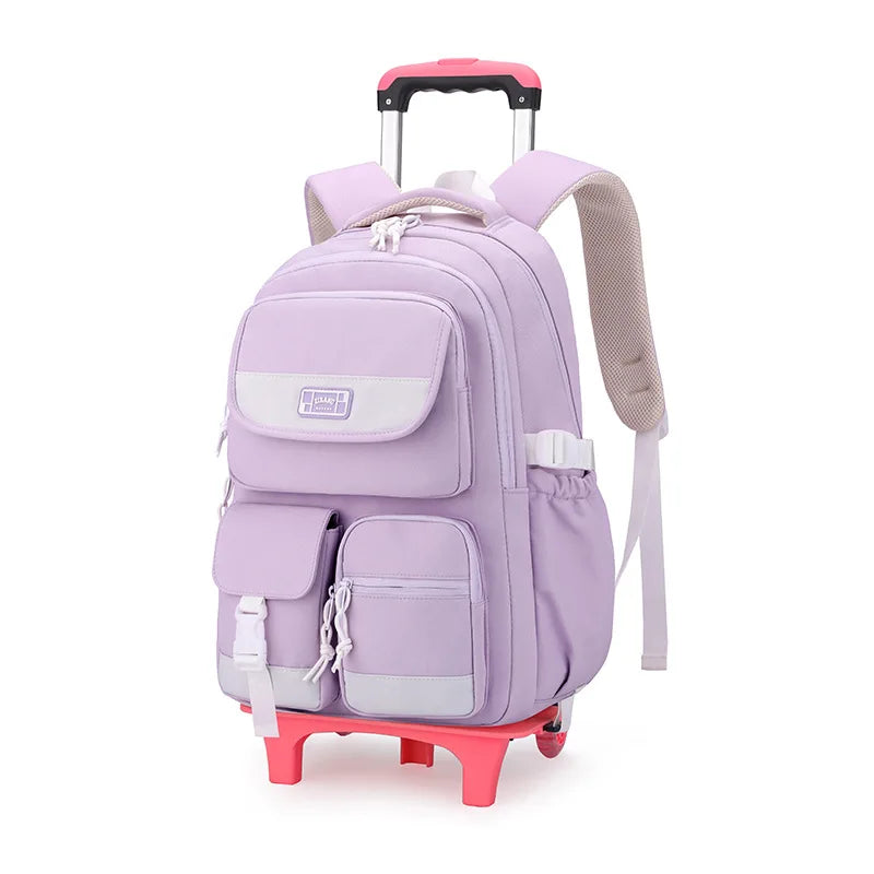 Rolling School Bags for Girls Backpack Children Waterproof School Backpacks with Wheels Middle School Trolley Luggage Back Pack