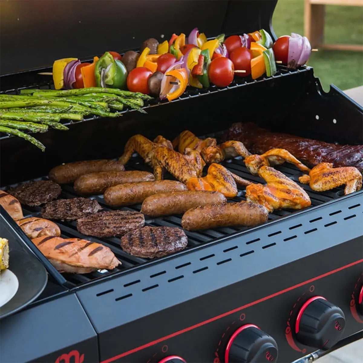 720-0982 5 Burner Propane Barbecue Gas Grill, Side Shelves with Hooks, for Outdoor Cooking, Patio, Garden Barbecue Grill,Black