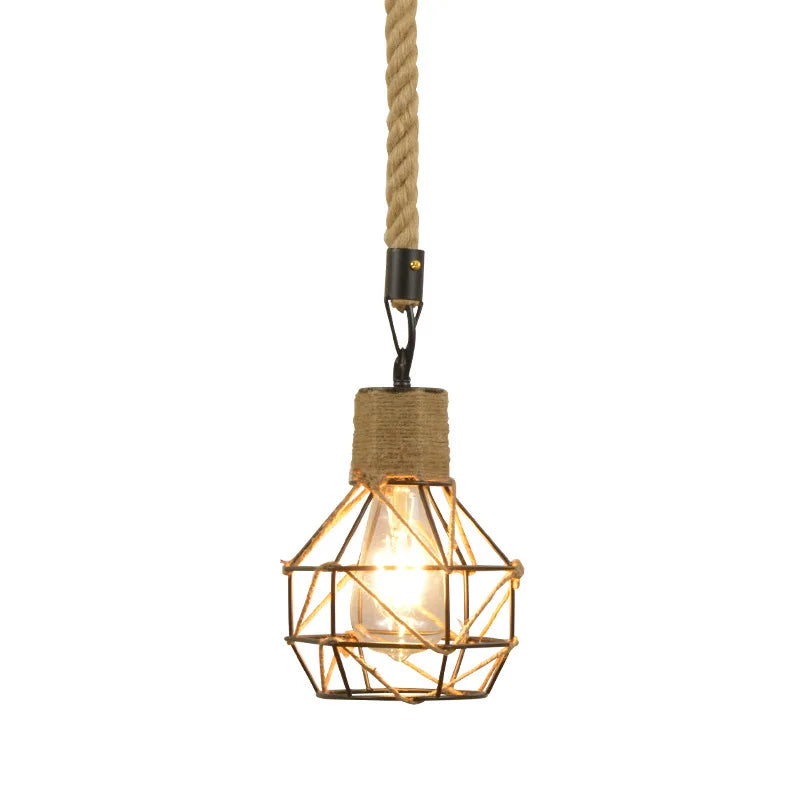 Vintage Iron Hemp Rope Iron Frame Single Head  Pendant Lights Dining Room Hot Pot Restaurant Retro Industrial Style Pendant Lamp