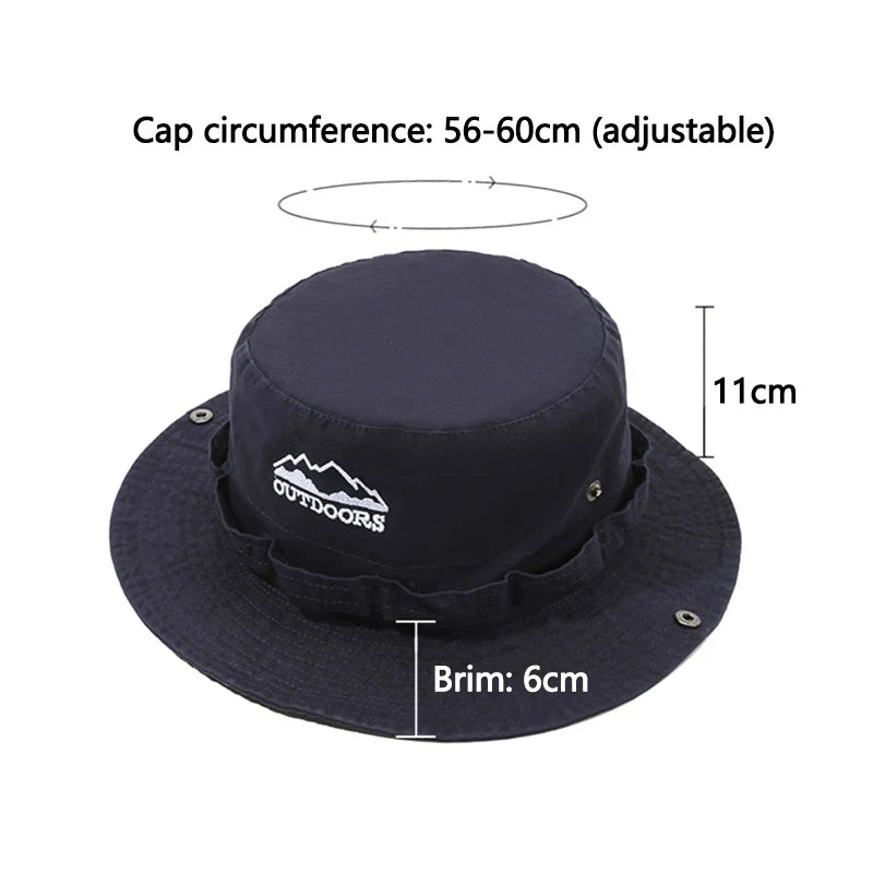 Outdoor Men Bucket Hats Summer Anti-UV Wide Brim Panama Hunting Hiking Hat Letter Embroidery Fisherman Hat Beach Sunscreen Cap