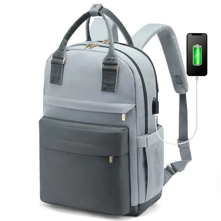 Bagpack for Women Patchwork Basic Nylon Waterproof Fashion Tote Bag Travel Hiking Usb Port 15’6in Notebook Backpacks New Street