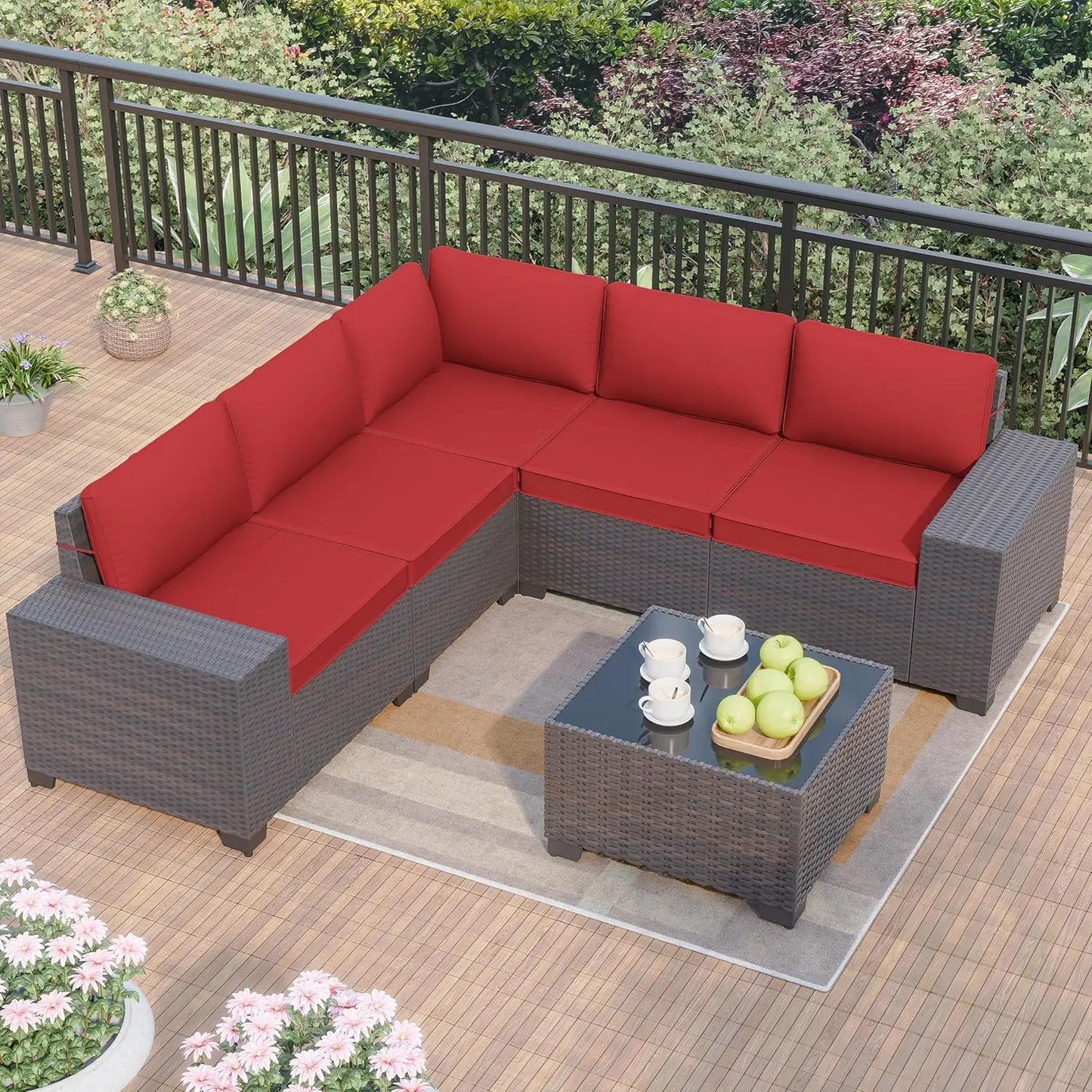 Patio Furniture Modularwith Swivel Chairs Outdoor Sectional Wicker Rattan w/Fire Pit Conversation Sofa Set for Backyard