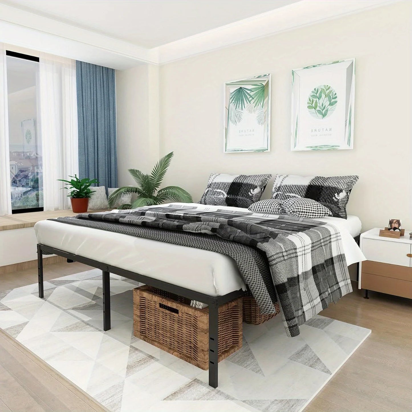 Twin Bed Frames Metal Platform Full Queen King Bed Frame 14/18 Inch Heavy Duty Metal Slat Support Underbed Storage No Box Spring