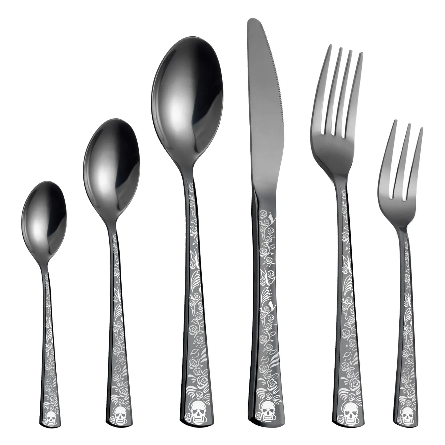 4/5/6/24/30/36 Pieces Forks Knives Spoons Dinnerware Tableware Dinner Set Skull Pattern Silver Cutlery for Banquet Restaurant