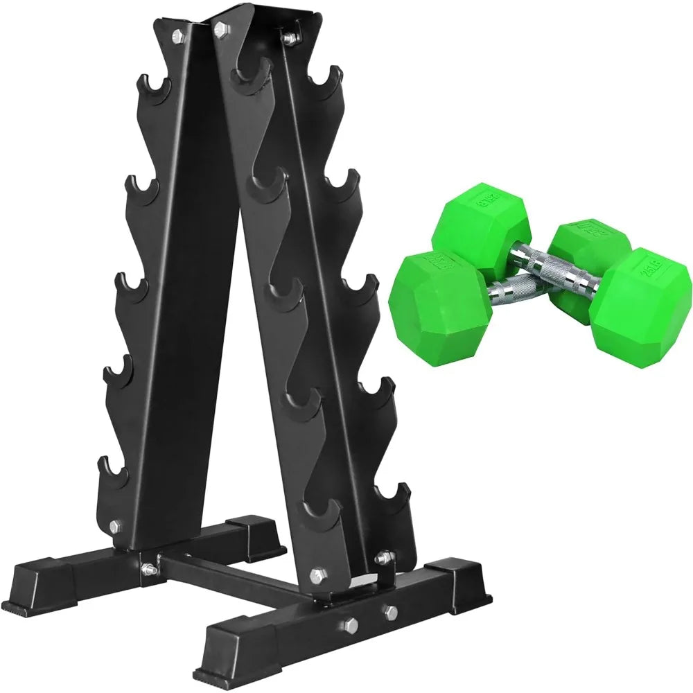 Rubber Encased Hex Dumbbell with Rack