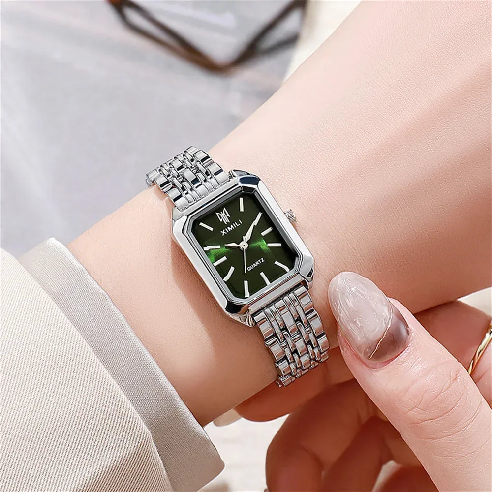 Luxury Ladies Bracelet Quartz Wristwatch Simple Scale Square Quality Gold Plated Women Watches Business Alloy Folding Clock