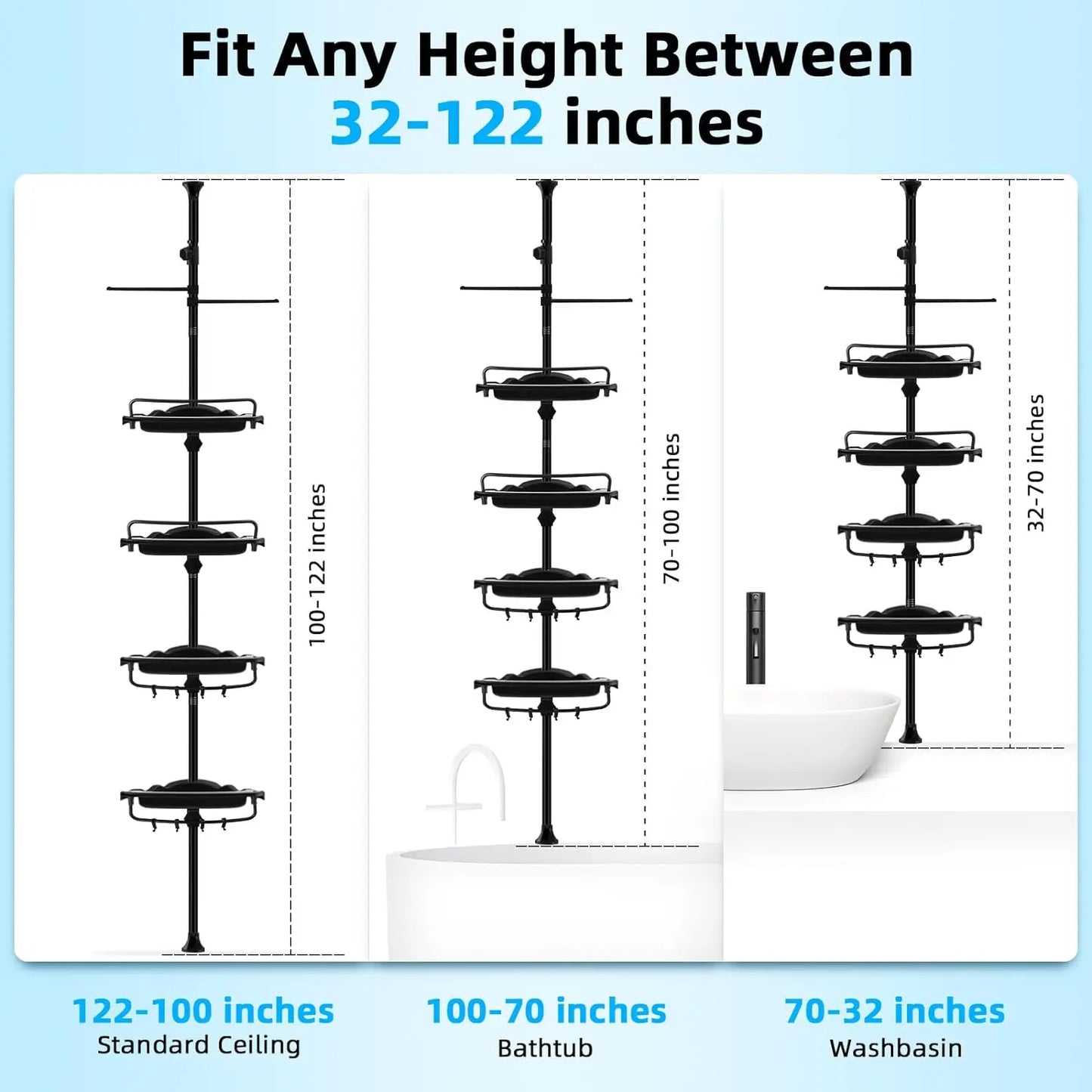 1pc bathroom rack adjustable bathroom rack black/white