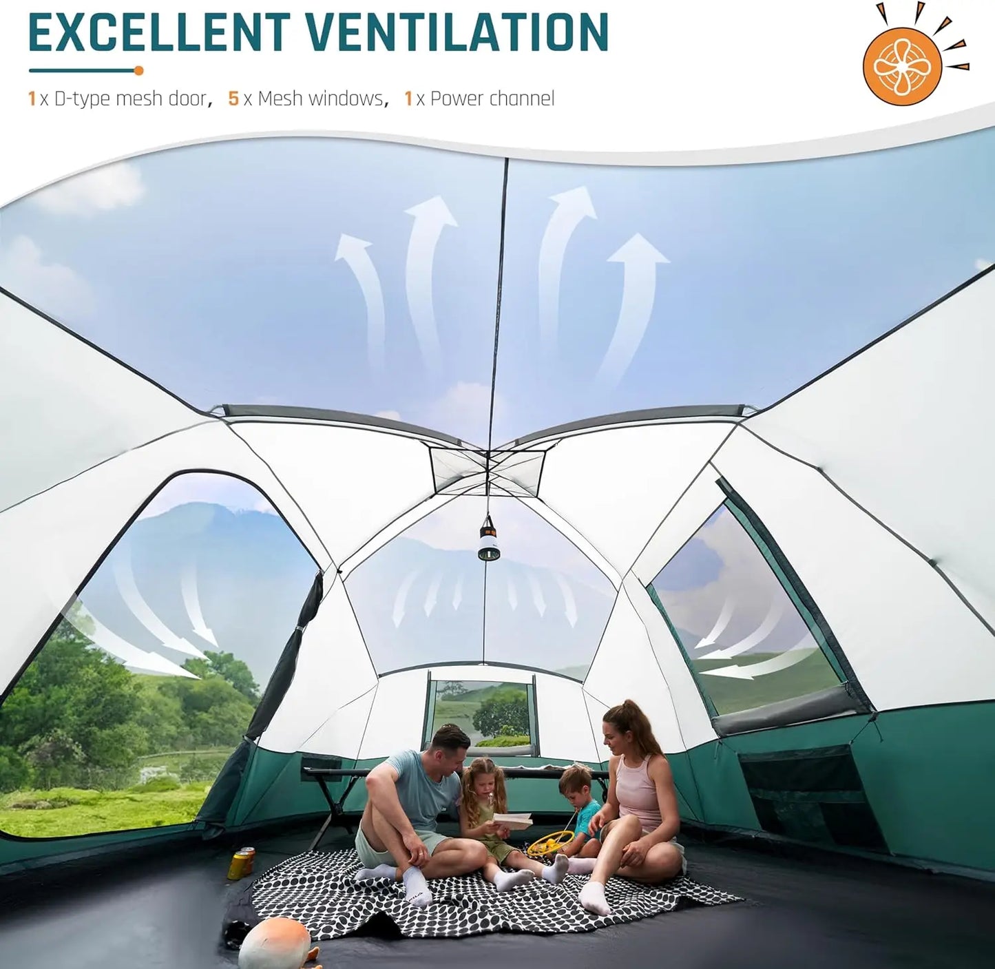 6/8/10/11 Person Camping Tent with Porch Family Tents for Camping Big Dome Tunnel Tent Includes Rainfly, Easy Setup Large Tents