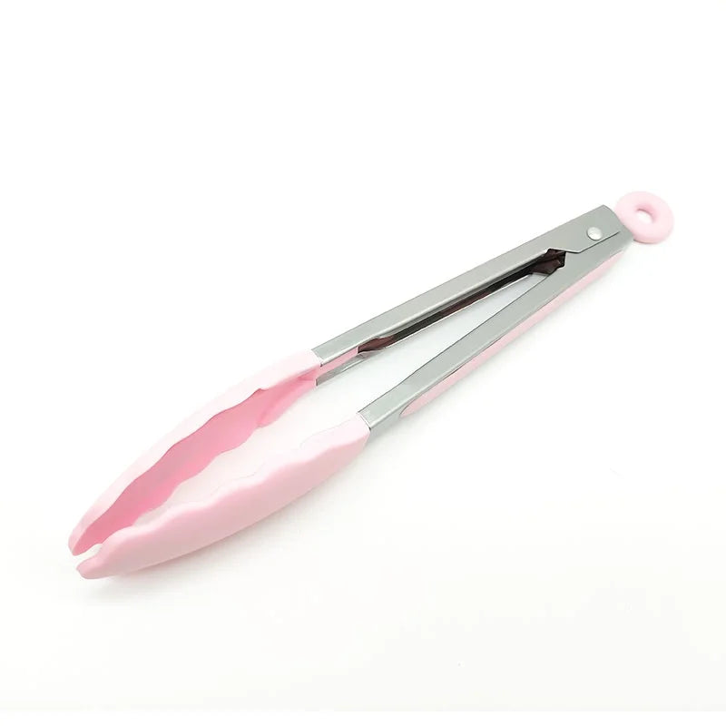 1Piece 9 Inch Silicone Food Tong Stainless Steel Grill Tongs Non-Slip BBQ Salad Grilling Tong Household Kitchen Cooking Tools