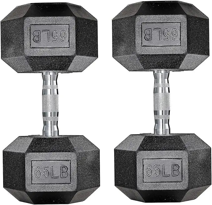 Dumbbells Rubber Coated Cast Iron Hex Black Dumbbell 30-85lb Free Weights Dumbbell Set of 2