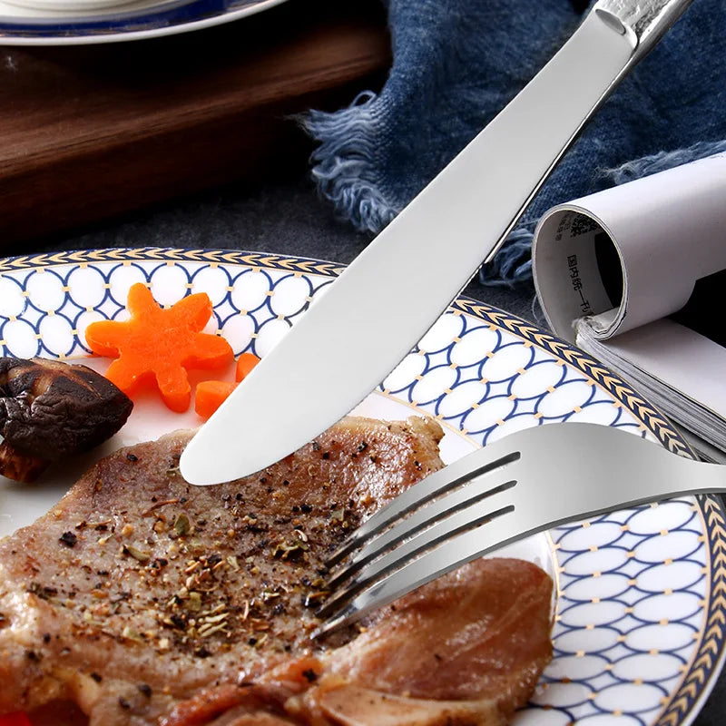 Stone Pattern Handle Stainless Steel Western Dining Spoon Knife Fork Creative Cutlery Set Tableware Kitchen For Home Household