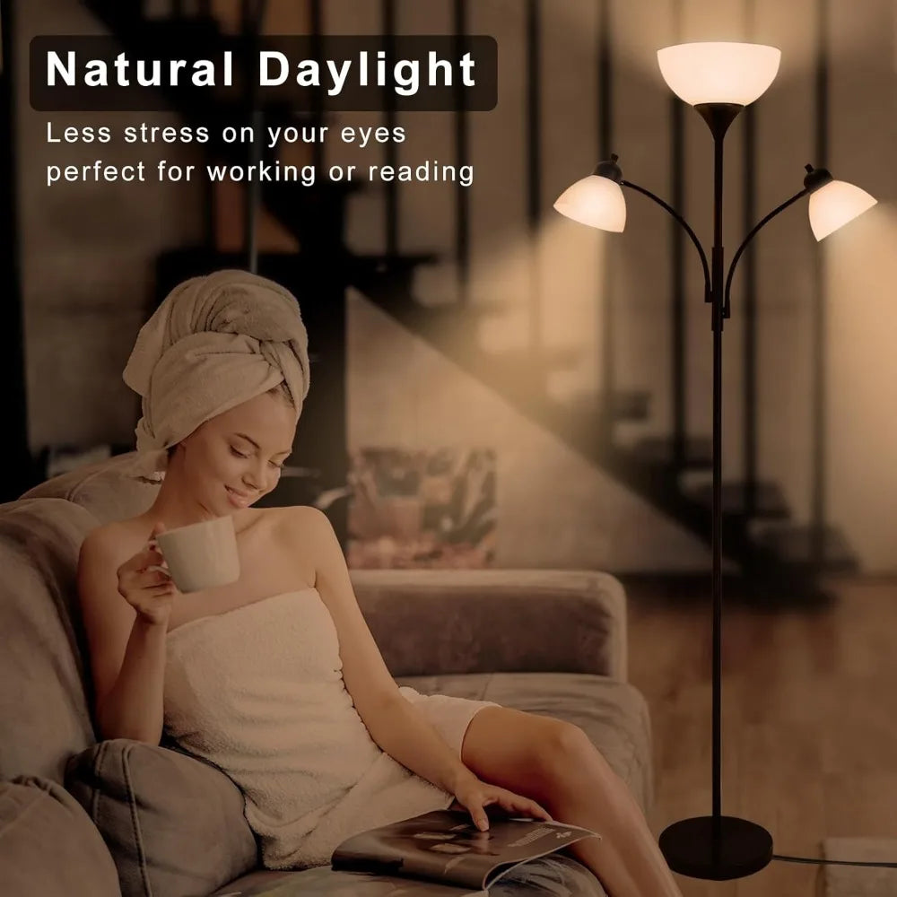 RIGLG Floor Lamps for Living Room,Standing Lamp with Stepless Dimming, 3 Lights Adjustable Reading Lights, Morden Tall Lamps