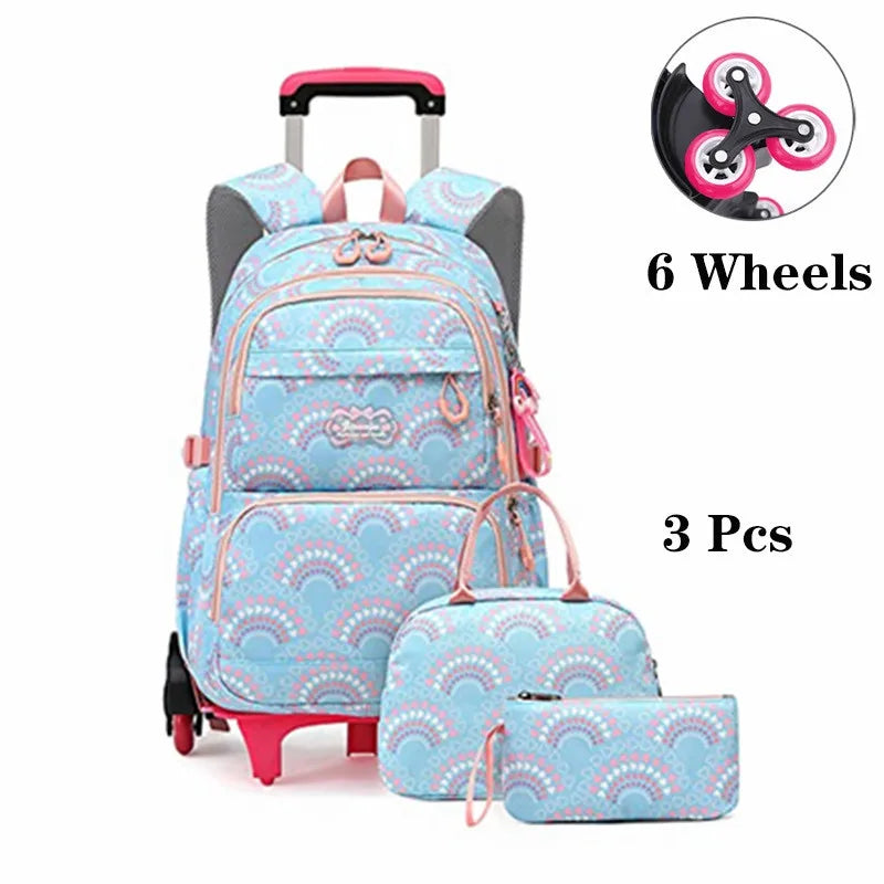 Rolling School Bags for Girls Backpack Children Waterproof School Backpacks with Wheels Middle School Trolley Luggage Back Pack