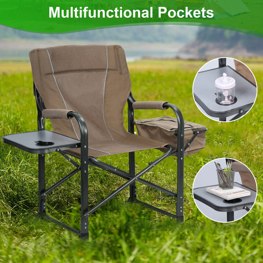 Fishing Chair, Folding Ice Camping Chair for Adults, Outdoor Folding Chair with Cooler Bag and Cup Holder, Director Chair