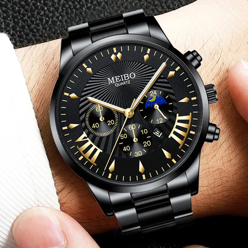 Fashion TOP Brand Men Watches Brand Luxury Gold Stainless Steel Quartz Watch Men Waterproof Sport Chronograph Relogio Masculino