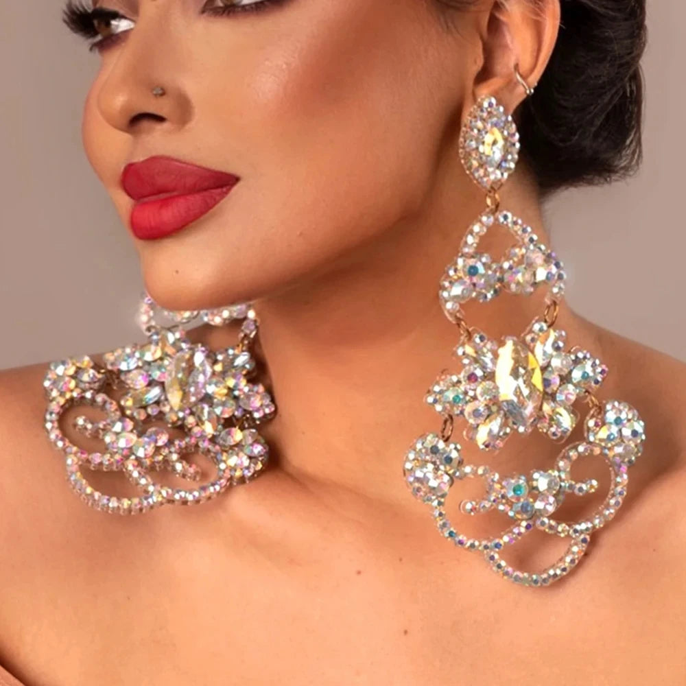 Crystal Geometric Pendant Earrings for Women Luxury Designer Vintage Trend Exaggerate Fashion Statement Accessories Jewelry Gift