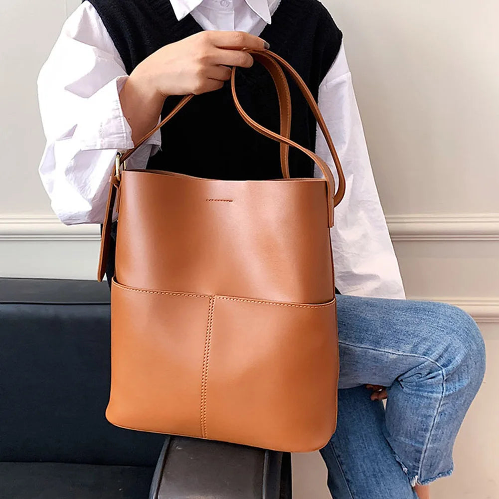 Women's Casual Soft Skin Tote Large-capacity Bucket Bag Advanced Sense Niche Ladies Versatile Commuter Designer Shoulder Bag