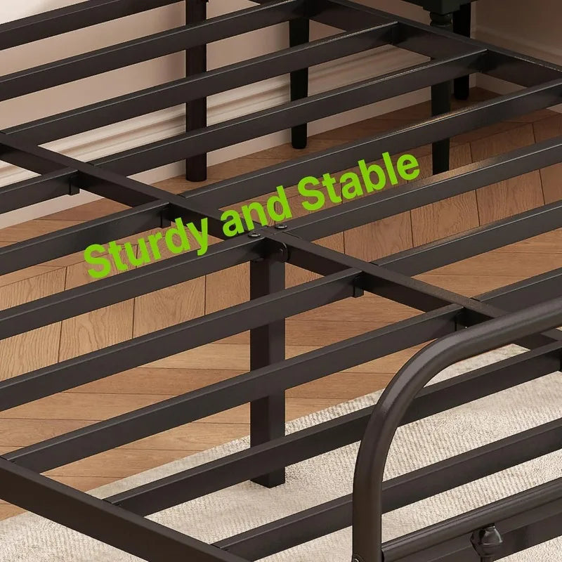 Metal Bed Frame - Structurally Stable Heavy Duty Steel Slat Supported Bed Frames, No Box Spring Needed